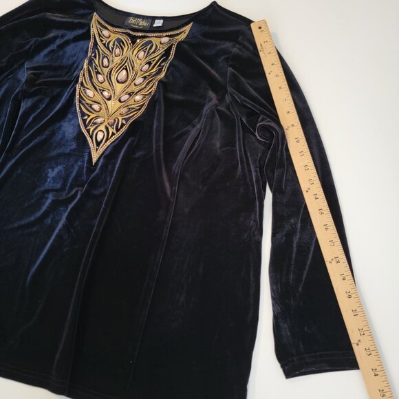 Vintage 90s Bob Mackie Top Wearable Art Embellished Peacock Black Artsy 3X - Picture 7 of 11